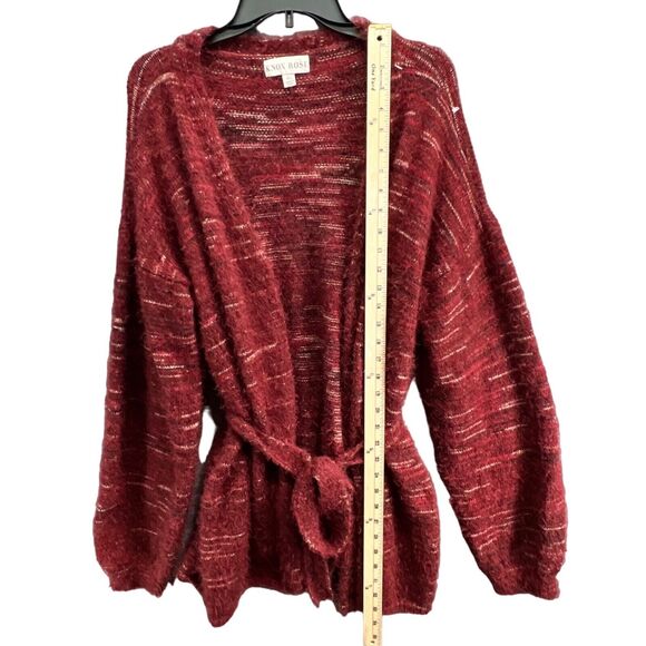 Knox Rose Cardigan Sweater Womens XL Burgundy Red Fuzzy Eyelash Tie Front Cozy - Picture 11 of 15